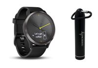Garmin Vivomove HR Multi Sport Hybrid Smartwatch with Wearable4U Compact Power Bank Bundle (L: 148-215 mm, Sport, Black)