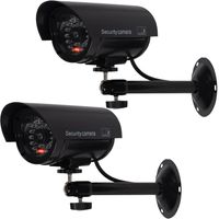 WALI Bullet Dummy Fake Surveillance Security CCTV Dome Camera Indoor Outdoor with 1 LED Light, Security Alert Sticker Decals (TC-B2), 2 Packs, Black