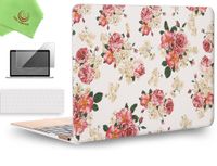UESWILL 3in1 Rubberized Unique Pattern Solid Hard Shell Case Cover for MacBook 12 inch with Retina Dsiplay (Model: A1534) + Keyboard Cover and Screen Protector + Microfibre Cleaning Cloth,Flower