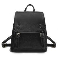JOSEKO Small Leather Backpack Purse, Women College Convertible Backpack School Shoulder Bag Casual Travel Daypack Black Medium