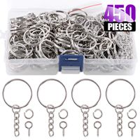 Swpeet 450Pcs 1" 25mm Sliver Key Chain Rings Kit, Including 150Pcs Keychain Rings with Chain and 150Pcs Jump Ring with 150Pcs Screw Eye Pins Bulk for Jewelry Findings Making (Sliver)