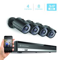 Amcrest UltraHD 3-Megapixel (2048 x 1536P) 8Ch Network POE Video Security System (NVR Kit) - Four 3MP POE Outdoor Bullet IP Cameras, 98ft Night Vision, HDD Not Included, Power Over Ethernet (Black)