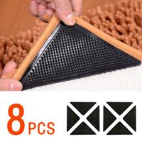 KINGRUNNING SenMay Rug Grippers for Hardwood Floors, Carpet Gripper for Area Rugs Double Sided Anti Curling Non-Slip Washable and Reusable Pads for Tile Floors, Carpets, Floor Mats, Wall, Black 8 pcs