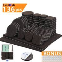 Furniture Pads 136 Pieces Pack Self Adhesive Felt Pad Brown Felt Furniture Pads 5mm Thick Anti Scratch Floor Protectors for Chair Legs Feet with Case and 30 Rubber Bumpers for Hardwood Tile Wood Floor