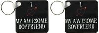 3dRose I Love My Awesome Boyfriend, red heart, black background - Key Chains, 2.25 x 4.5 inches, set of 2 (kc_172485_1)