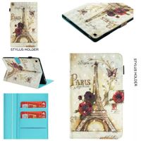 Ostop Compatible with All-New Amazon Fire HD 10 Tablet 2019/2017/2015 Case,Slim Stand Folio Cover PU Leather Flip Wallet Smart Case with Auto Sleep/Wake and Pencil Holder,Eiffel Tower