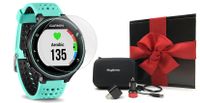 Garmin Forerunner 235 (Frost Blue) Gift Box Bundle | with HD Screen Protector Film (x4), PlayBetter USB Car/Wall Adapters & Protective Case | GPS Running Watch | On-Wrist Heart Rate | Black Gift Box
