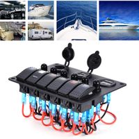 Car Yacht Ship Control Aluminum Alloy 6Gang Switch Panel With Circuit Breaker / Digital Voltmeter / LED Lights / 12V Cigarette Lighter Socket / Dual USB Power Charger Adapter