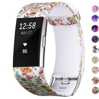 SKYLET Compatible with Fitbit Charge 2 Bands, Silicone Replacement Printed Floral Wristband Compatible with Fitbit Charge 2 Men Women Small Large