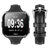Ginamart For Fitbit Versa Watch Bands, Women Men Genuine Leather Slim Replacement Band Bracelet Strap Accessories Wristband 11 Colors (Black)