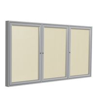 Ghent 4"x6"  3-Door Outdoor Enclosed Vinyl Bulletin Board, Shatter Resistant, with Lock, Satin Aluminum Frame - Ivory (PA346VX-185), Made in the USA