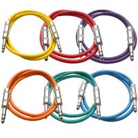 Seismic Audio SATRX-2BGORYP 6 Pack of Multi Color 2' 1/4"TRS to 1/4" TRS Patch Cables