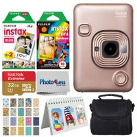Fujifilm Instax Mini LiPlay Hybrid Instant Camera (Blush Gold) + Instant Film (20 Shots) + Rainbow Film (10 Shots) + 32GB microSDHC + Case + Scrapbooking Album + 20 Sticker Frames Travel Package