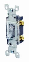 Leviton 1461-LHC 15 Amp, 120 Volt, Toggle Lighted Handle, Illuminated Off Single-Pole AC Quiet Switch, Residential Grade, Grounding, Clear