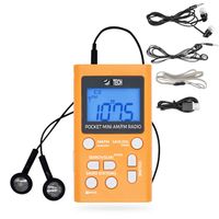 BTECH MPR-AF1 AM FM Personal Radio with Two Types of Stereo Headphones, Clock, Great Reception and Long Battery Life, Mini Pocket Walkman Radio with Headphones (Orange)