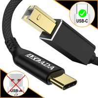 Printer Cable, AkoaDa USB C to USB B Male Scanner Cord Compatible with MacBook Pro, Google Chromebook Pixel,HP Canon Printers, 2018 MacBook Pro,MacBook Air and More Type-C Devices/Laptops(15ft Black)