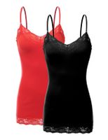 XT1004L Pack Ladies Adjustable Spaghetti Strap Lace Trim Cami Tank Top 2Pack-BLK/Red XL