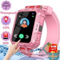 [Free SIM Card] Kids Smart Watch Waterproof GPS Tracker Watch for Kids Ages 3-12 Girls Boys Smartwatch Phone with Two-Way Call Games SOS Alarm Clock Camera Digital Wrist Watch Xmas Holiday Toy Gift