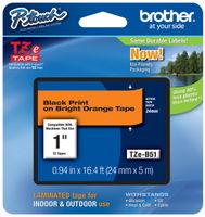 Genuine Brother 1" (24mm) Black on Bright Orange TZe P-touch Tape for Brother PT-2600, PT2600 Label Maker