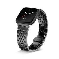 Shangpule Compatible for Fitbit Versa & Versa Lite Bands, Stainless Steel Metal Replacement Strap Bracelet Wrist Band Accessories for Versa Smart Watch Women Man Large Small (Black)