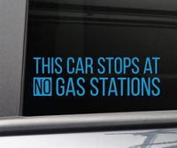 This Car Stops at No Gas Stations Electric Car Vinyl Decal Laptop Car Truck Bumper Window Sticker, 8" x 2.5", Blue