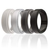 ROQ Silicone Wedding Ring for Men, 4 Pack Silicone Rubber Band Step Edge - Black, Grey, Light Grey, Silver - Size 11