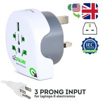 World to UK Travel Adapter by Q2Power, for Type G Outlets, Grounded and Safe, Works with Laptops, Computers, Smartphone Chargers, Portable Devices, Perfect for International Trips