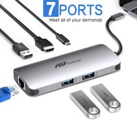 USB C Hub Multiport Adapter - 6 in 1 Dongle PD Charging Port, 4K HDMI Output,Ethernet, 3 USB 3.0 Ports Compatible For MacBook Pro, XPS More Type C Devices, 2 Year Warranty