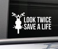 Look Twice Save a Life Motorocycle Vinyl Decal Laptop Car Truck Bumper Window Sticker, 8.5" x 4.5" (White)