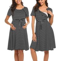 Iusun Women's Maternity Dress Stripe Short Sleeve Mother Sundress Nursing Breastfeeding Pregnants for Summer Daily Vacation Holiday