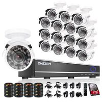 TMEZON 16CH Channel HDMI DVR CCTV Kits Security Cameras System 800tvl IR Cut Outdoor Bullet Hi-Resolution Video Surveillance Cameras with 1TB Hard Drive