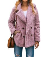 PRETTYGARDEN Women's Fashion Long Sleeve Lapel Zip Up Faux Shearling Shaggy Oversized Coat Jacket with Pockets Warm Winter (Z-Pink, Large)