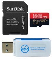SanDisk 64GB Micro SDXC Extreme Pro Memory Card Bundle Works with DJI Osmo Action Camera (SDSQXCY-064G-GN6MA) Class 10, UHS-1, U3, 4K, Plus (1) Everything But Stromboli (TM) SD, MicroSD Card Reader