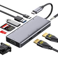 USB C HUB,GIKERSY 9 in 1 Triple Display USB C Docking Station with 2 HDMI 4K,1080P VGA,USB3.0/USB2.0,87W PD,SD/TF Card Reader,3.5mm Audio Port Compatible for MacBook and Windows Laptops