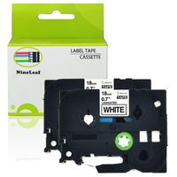 NineLeaf 2 Pack TZe TZ 241 Cassettes TZe241 TZ241 Standard Laminated Self-Adhesive Label Tape Compatible for Brother P-Touch PT-9800 PT-9600 PT-7600 PT-2730 PT-2700 18mm x 8m Black on White