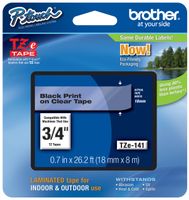 Genuine Brother 3/4" (18mm) Black on Clear TZe P-touch Tape for Brother PT-1950, PT1950 Label Maker
