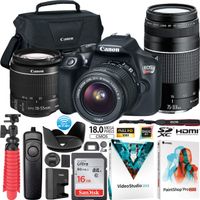 Canon EOS Rebel T6 DSLR Camera with EF-S 18-55mm F3.5-5.6 is II + EF 75-300mm F4-5.6 III Dual Lens Kit Bundle with Shutter Remote + Deco Gear Compact 2in1 Tripod Handheld Grip + Photo Video Software