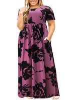 Nemidor Women Short Sleeve Loose Plain Casual Plus Size Long Maxi Dress with Pockets (PurplePrint, 26W)