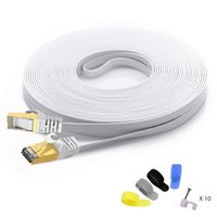 Cat 7 Shielded Ethernet Patch Cable 50 ft White (Highest Speed Cable) Cat7 Flat Internet Network Cable with Snagless RJ45 Connector for Modem, Router, LAN, Computer + Free Cable Clips and Straps