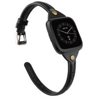 TOYOUTHS Slim Strap Compatible with Fitbit Versa/Versa 2/Versa Lite/Versa SE Bands for Women Men Thin Genuine Leather Replacement Wristbands Handmade Watch Band Accessories Black