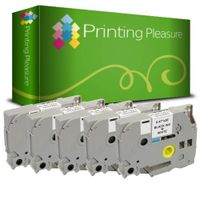 Printing Pleasure TZe231 12mm x 8m Laminated Adhesive Tapes for Brother P-Touch Label Printers - Black on White (Pack of 5)