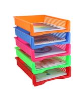 Zilpoo 5 Tier - Plastic Desk Letter Organizer Tray, Stackable Office Desktop Document Paper Storage, Front Load File Holder, Portrait, Assorted Colors