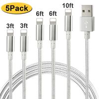 Longlidie iPhone Charger MFi Certified Lightning Cable, Durable Nylon Braided 5 Pack Fast USB Charging Syncing Cable Cord Compatible with iPhone X/Max/11/8/7/6/6S/5/5S/SE/Plus/iPad More - Silver