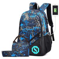 School Backpack for Boys，Lightweight Water Resistant Bookbags Casual Daypack Travel Laptop Backpack with USB Charging Port, Lunch Box and Pencil Case