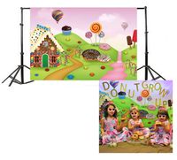 Leowefowa Vinyl Cartoon Gingerbread House Backdrop 5X3FT Lollipops Hot Air Balloon Candy Cane Ice Cream Donuts Cupcakes Grassland Fairytale Happy Birthday Photography Background Photo Studio Props