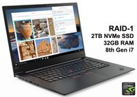 LA ThinkPad X1 Extreme (with RAID-1) Business Notebook: Intel 8th Gen i7-8750H (up to 4.1 GHz), NVIDIA GeForce GTX 1050, 32GB RAM, 2TB PCIe NVMe SSD, 15.6" FHD IPS Display, Windows 10 Pro