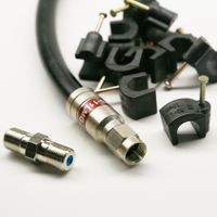 25ft BLACK TRI-SHIELD DIRECT BURIAL UNDERGROUND RG-11 COAXIAL CABLE 14AWG 75 Ohm GEL BRAIDED WEATHER SEAL BRASS CONNECTORS BARREL AND 10 NAIL CLIPS INCLUDED ASSEMBLED IN USA by PHAT SATELLITE INTL