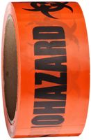 Roll Products 142-0004 PVC Film Biohazard Warning Tape with Black Imprint, Legend "Biohazard" (with Logo), 55 yd. Length x 2" Width, 3" Diameter Core Roll, for Identifying and Marking, Fluorescent Red/Orange