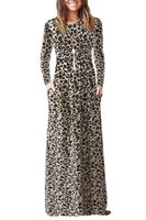 AUSELILY Women Long Sleeve Loose Plain Plus Size Maxi Dresses Casual Long Dresses with Pockets (2XL, Leopard)