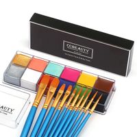 CCBeauty Professional Face Body Paint Oil 12 Colors Halloween Art Party Fancy Make Up Set with 10 Blue Brushes,Deep